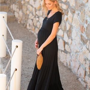 Seraphine Black Jersey Maternity & Nursing Maxi Dress